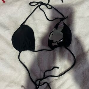 PLAYBOY Black Bikini Top with Silver Accent